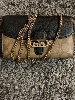Coach Black Leather & Khaki Signature Convertible Crossbody